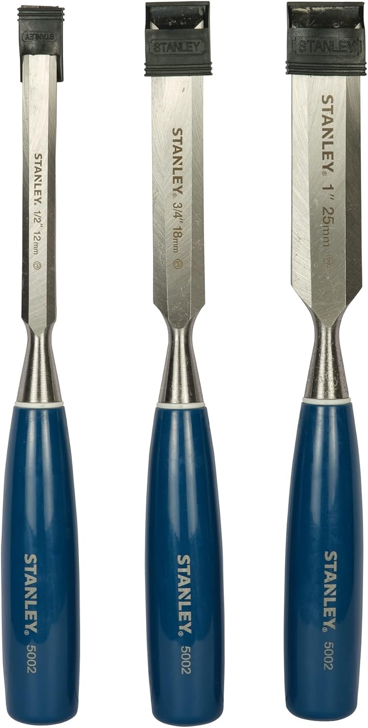 Stanley 5002 Blue Handle Wood Chisels Set of 3 - 12mm, 18mm, 25mm - Image 1